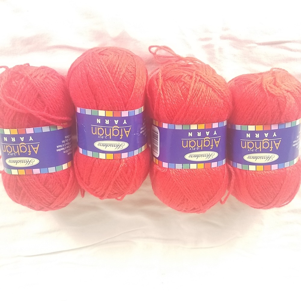 Herrschners Afghan Yarn 2-Ply 4 Skeins Red NEW 100% Acrylic 220yd Each Fine Wght